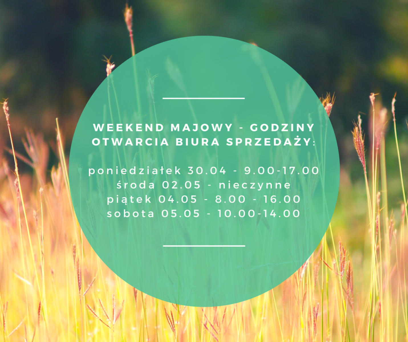 Weekend majowy - godziny pracy biura sprzedaży