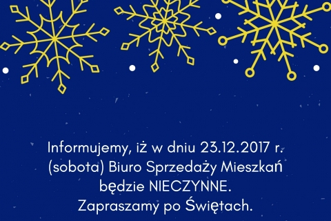 Biuro Sprzedaży 23.12.2017 - informacja